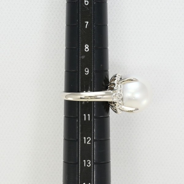 PT900 リング 指輪 10號(hào) 南洋真珠 約14mm ダイヤ 0.10 カード鑑別書 総重量約12.4g 中古 美品 送料無料☆0315