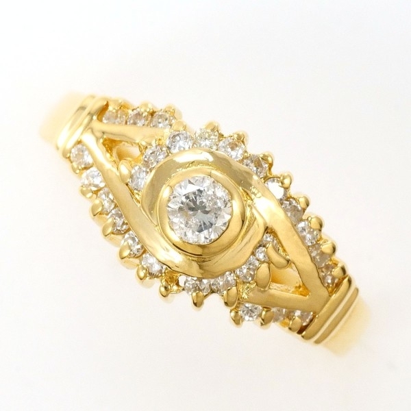 K18YG リング 指輪 9號(hào) ダイヤ 0.3 総重量約2.8g 中古 美品 送料無料☆0315