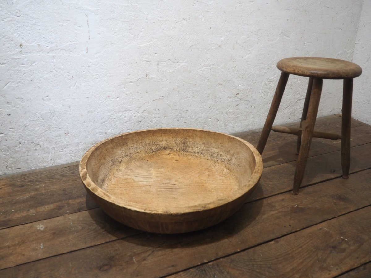 ユV0838◆W59cm×D58cm◆アンティーク◆味わいのある古い木制こね鉢◆ソバ打ち 蕎麥 うどん 木皿器 雑貨 天然生活 クウネル オブジェA笹4