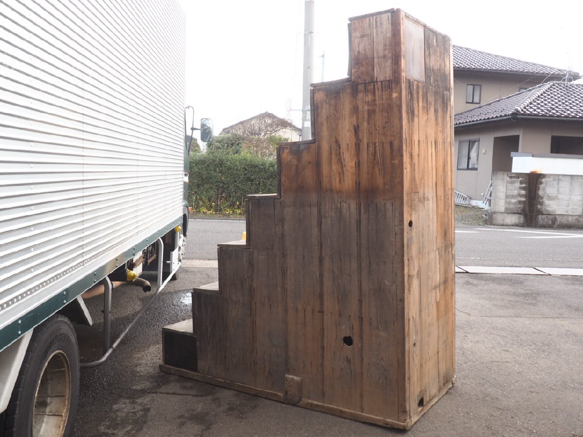 H0272◆H216×W183×D84(cm)◆アンティーク◆特大◆味のある大きい階段簞笥◆飾り棚 収納棚 陳列棚 水屋簞笥 和タンス 梯子 レトロ松