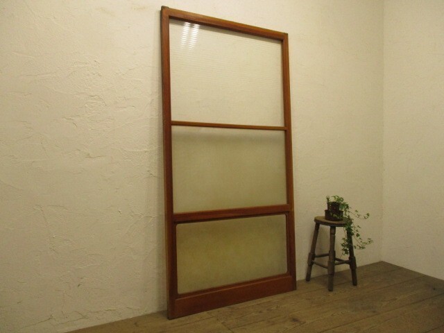 タW071◆(1)【H176cm×W93cm】◆昭和レトロな味わいの古い木製ガラス戸◆建具引き戸古民家町屋古家具古道具カフェM下_画像1