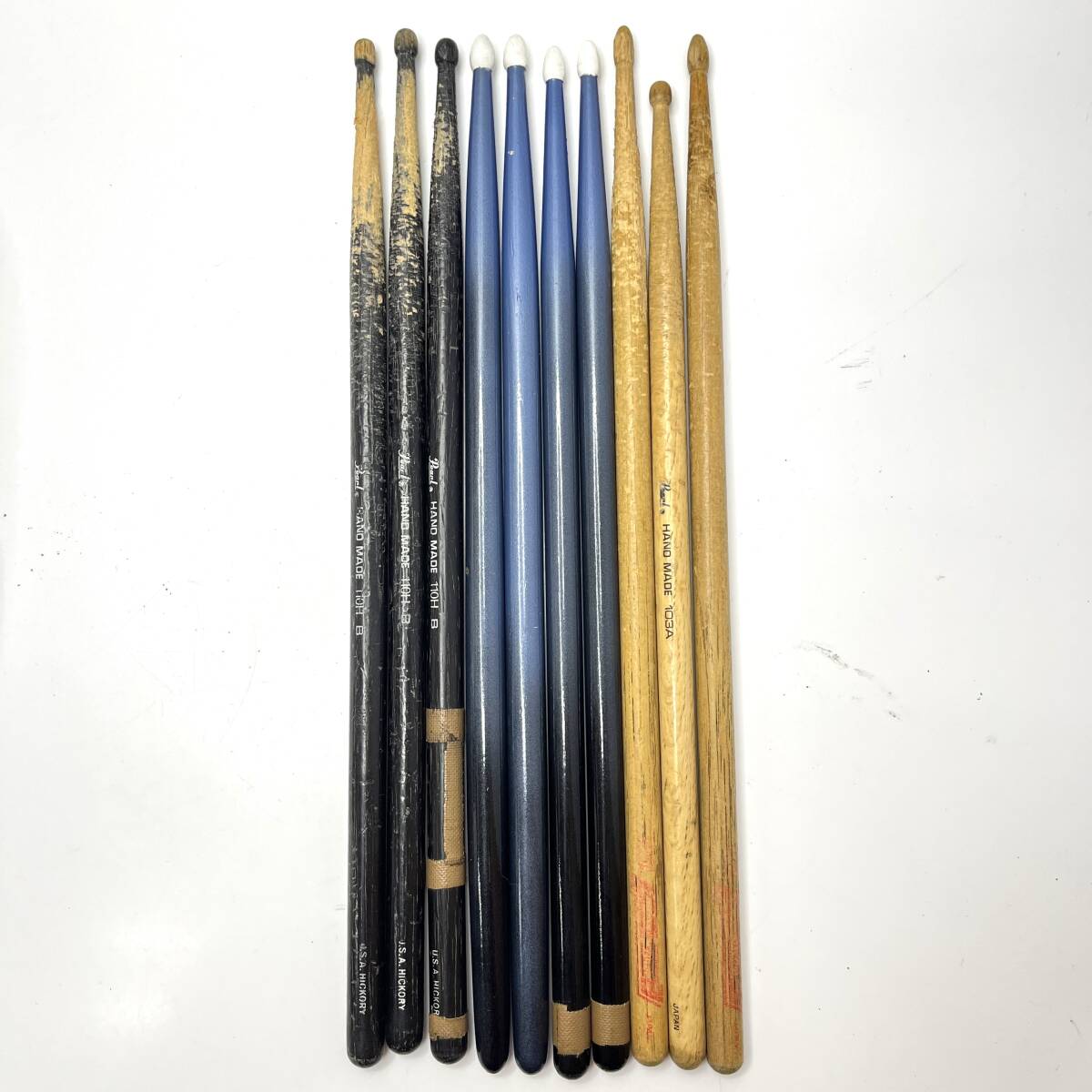 (志)ドラムスティック 10本まとめ Pearl/パール 110H 103A 黒 青系 ベージュ 木製 (o)0614B_画像2