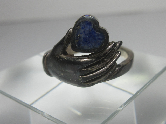 ★アンティークリング「ハート石を持つ少女」★ラピスラズリ・指輪・スターリングシルバー925製★ビンテージ・昭和レトロ・コレクション★_画像1