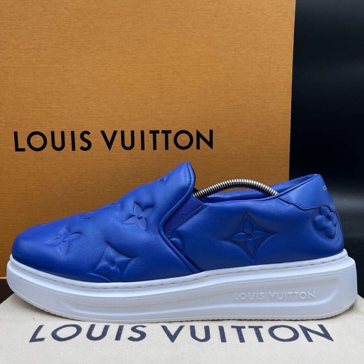 【美品】 LOUIS VUITTON ルイヴィトン ビバリーヒルズライン モノグラム エンボス メンズ スニーカー シューズ 靴 ブルー 青 26cm相當(dāng)