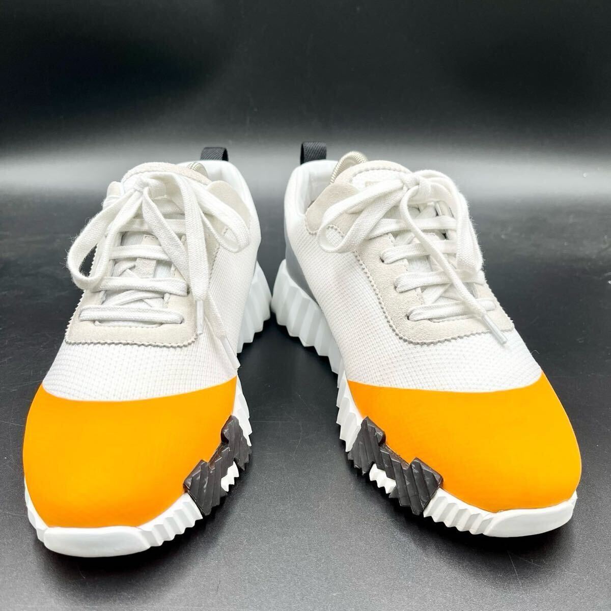 【未使用級】 HERMES エルメス 【王者の貫禄】 メンズ バウンシング ファブリック Hロゴ スニーカー シューズ 靴 ホワイト 24.5cm相当_画像5