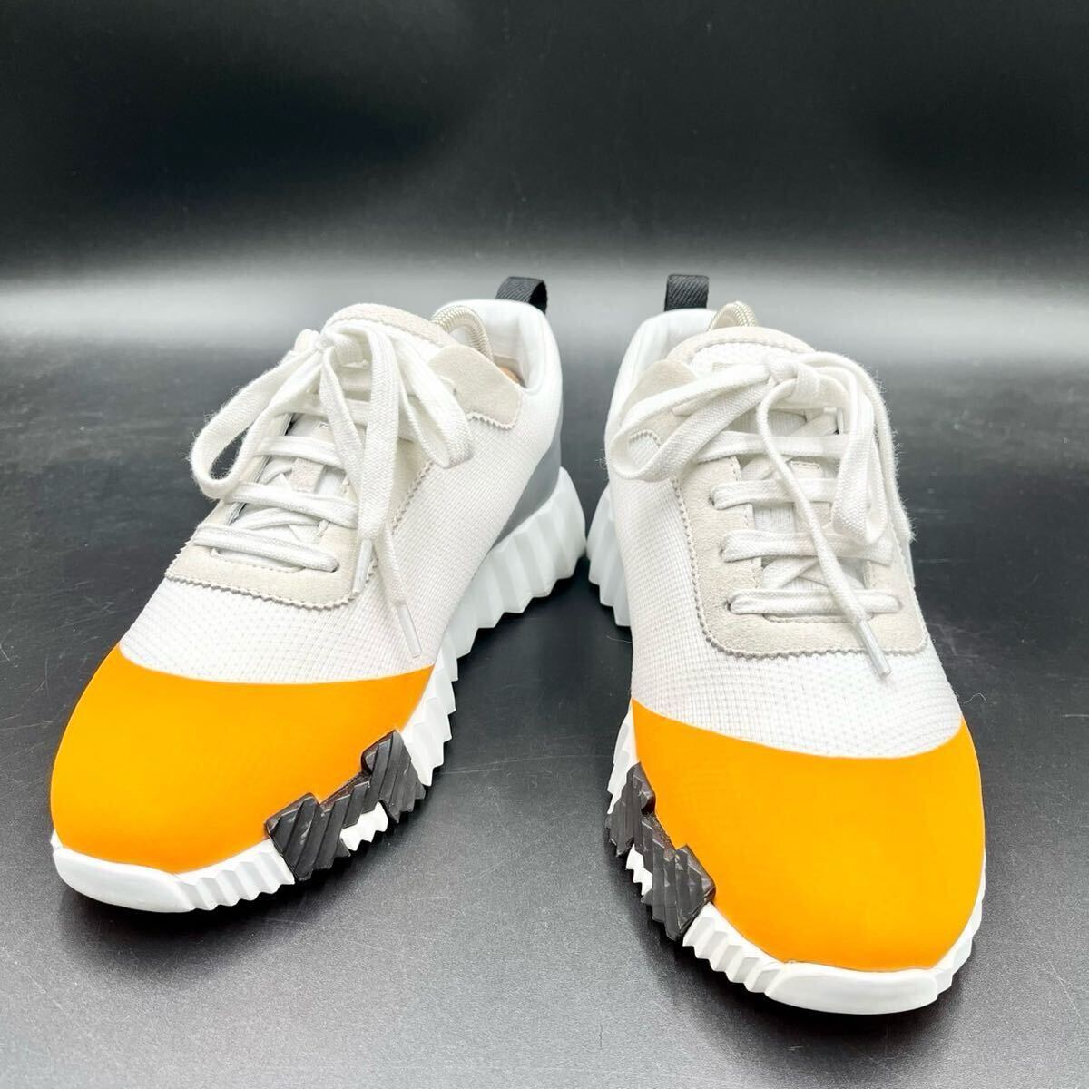 【未使用級】 HERMES エルメス 【王者の貫禄】 メンズ バウンシング ファブリック Hロゴ スニーカー シューズ 靴 ホワイト 24.5cm相当_画像6