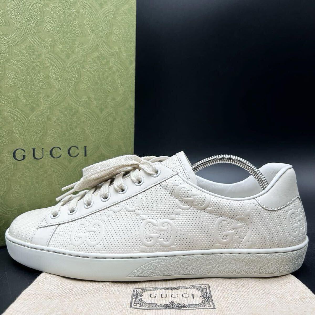 1円 【未使用級】 GUCCI グッチ 【圧倒的高級感】 GGエンボス GG柄 メンズ ローカット スニーカー シューズ 靴 ホワイト 白 26.5cm相當
