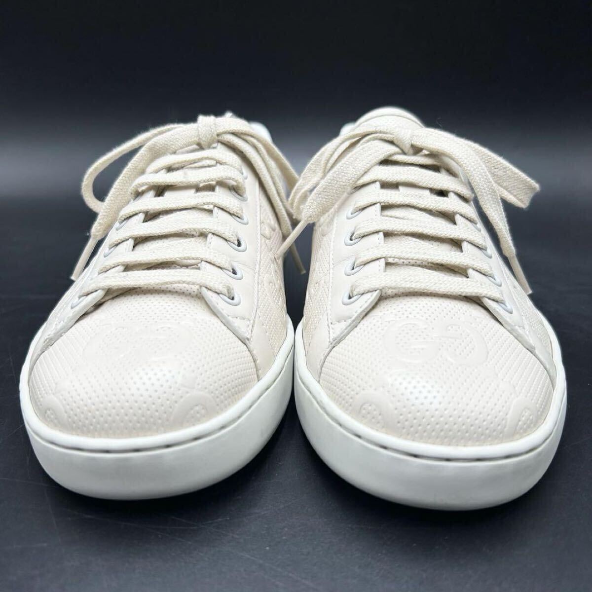 1円 【未使用級】 GUCCI グッチ 【圧倒的高級感】 GGエンボス GG柄 メンズ ローカット スニーカー シューズ 靴 ホワイト 白 26.5cm相當