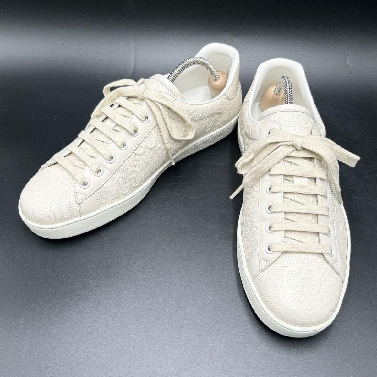 1円 【未使用級】 GUCCI グッチ 【圧倒的高級感】 GGエンボス GG柄 メンズ ローカット スニーカー シューズ 靴 ホワイト 白 26.5cm相當