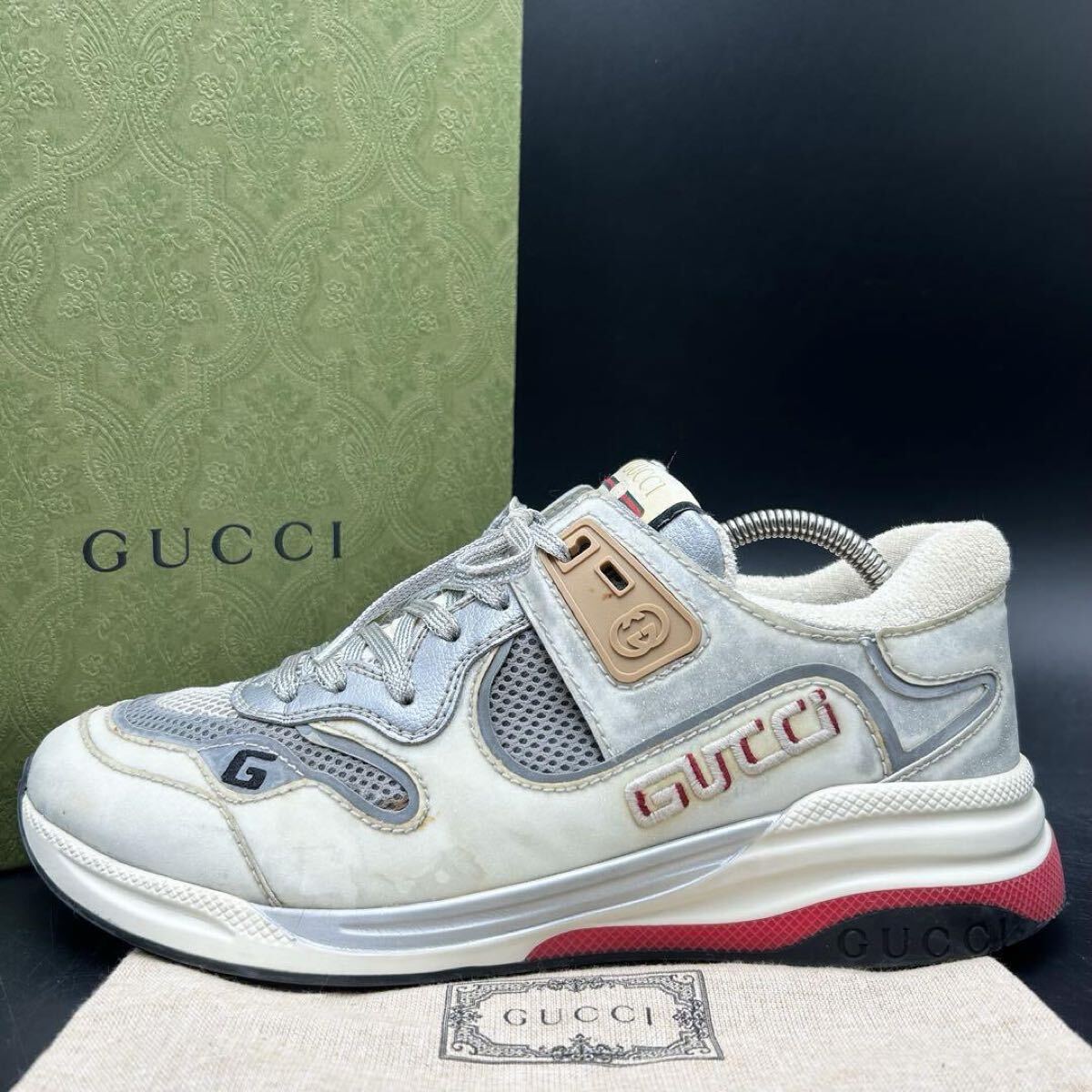 1円 【極上品】 GUCCI グッチ 【圧倒的高級(jí)感】 ウルトラペース ダメージ加工 インターロッキング スニーカー シューズ 靴 25cm相當(dāng)