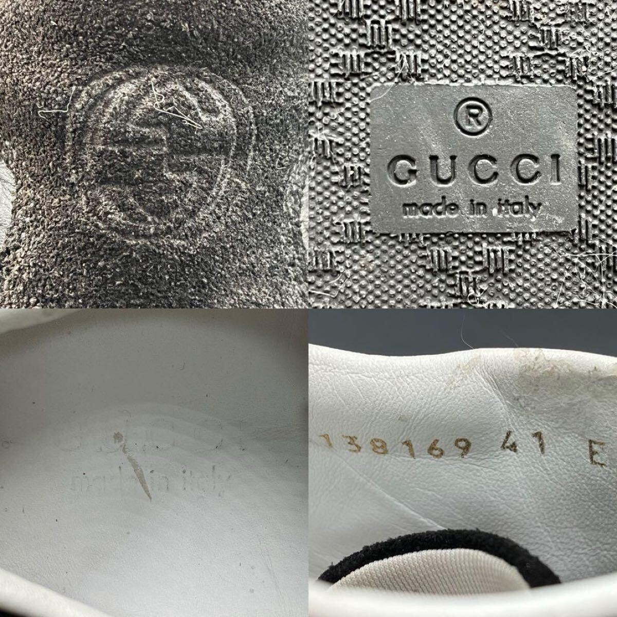【美品】 GUCCI グッチ 【圧倒的高級(jí)感】 メンズ シマレザー GG柄 エンボス加工 シェリーライン スニーカー シューズ 靴 ブラック 26cm相當(dāng)