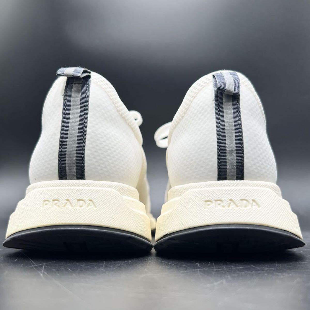 1円 【美品】 PRADA プラダ 【王者の貫祿】 メンズ ファブリック メッシュ ロゴ ローカット スニーカー シューズ 靴 ホワイト 白 26cm相當