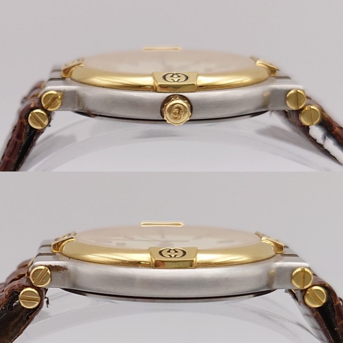 [N508] GUCCI наручные часы мужской женские наручные часы комбинированный 9000M 9000L раунд Date кварц слоновая кость циферблат работа товар 