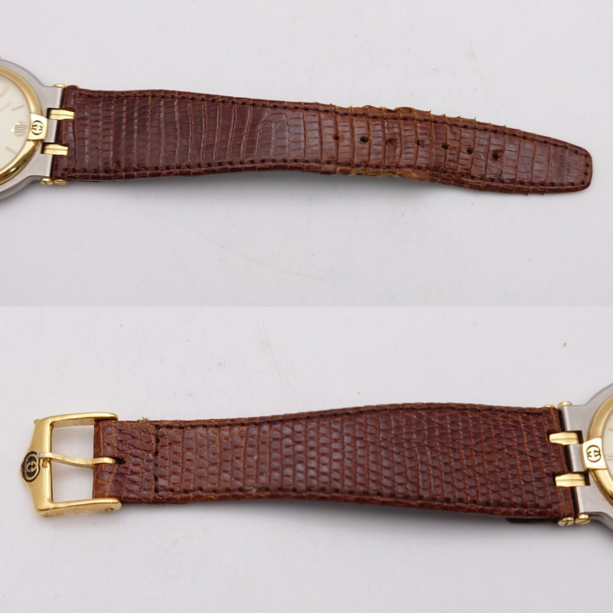 [N508] GUCCI наручные часы мужской женские наручные часы комбинированный 9000M 9000L раунд Date кварц слоновая кость циферблат работа товар 
