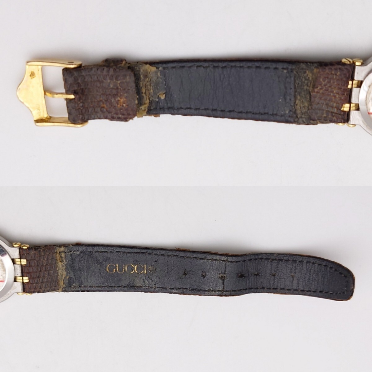 [N508] GUCCI наручные часы мужской женские наручные часы комбинированный 9000M 9000L раунд Date кварц слоновая кость циферблат работа товар 