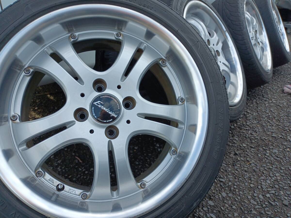 bB外し　ユーロデザイン 16インチ7Jインセット42 　4穴PCD100、195/45R16タイヤ付4本セット【中古】