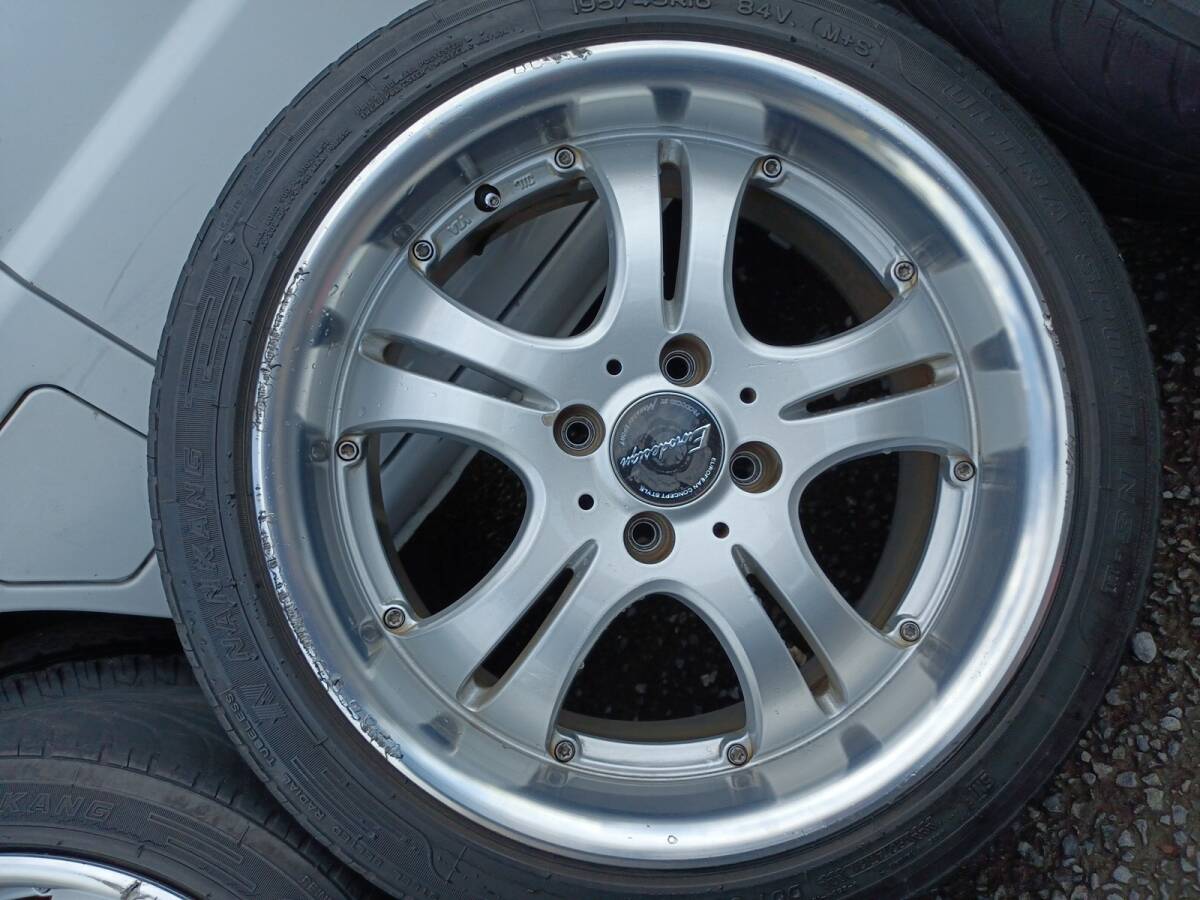 bB外し　ユーロデザイン 16インチ7Jインセット42 　4穴PCD100、195/45R16タイヤ付4本セット【中古】