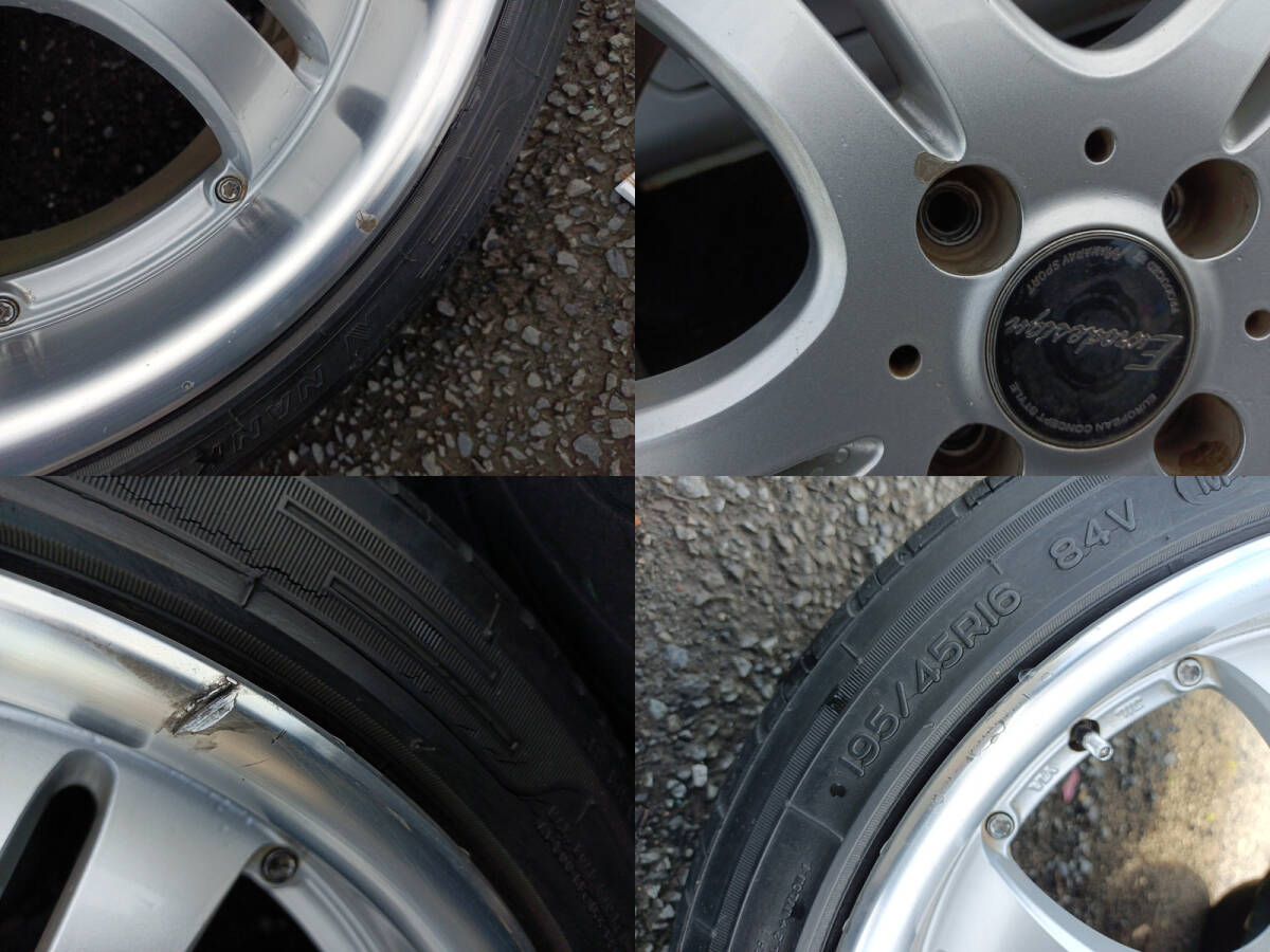bB外し　ユーロデザイン 16インチ7Jインセット42 　4穴PCD100、195/45R16タイヤ付4本セット【中古】