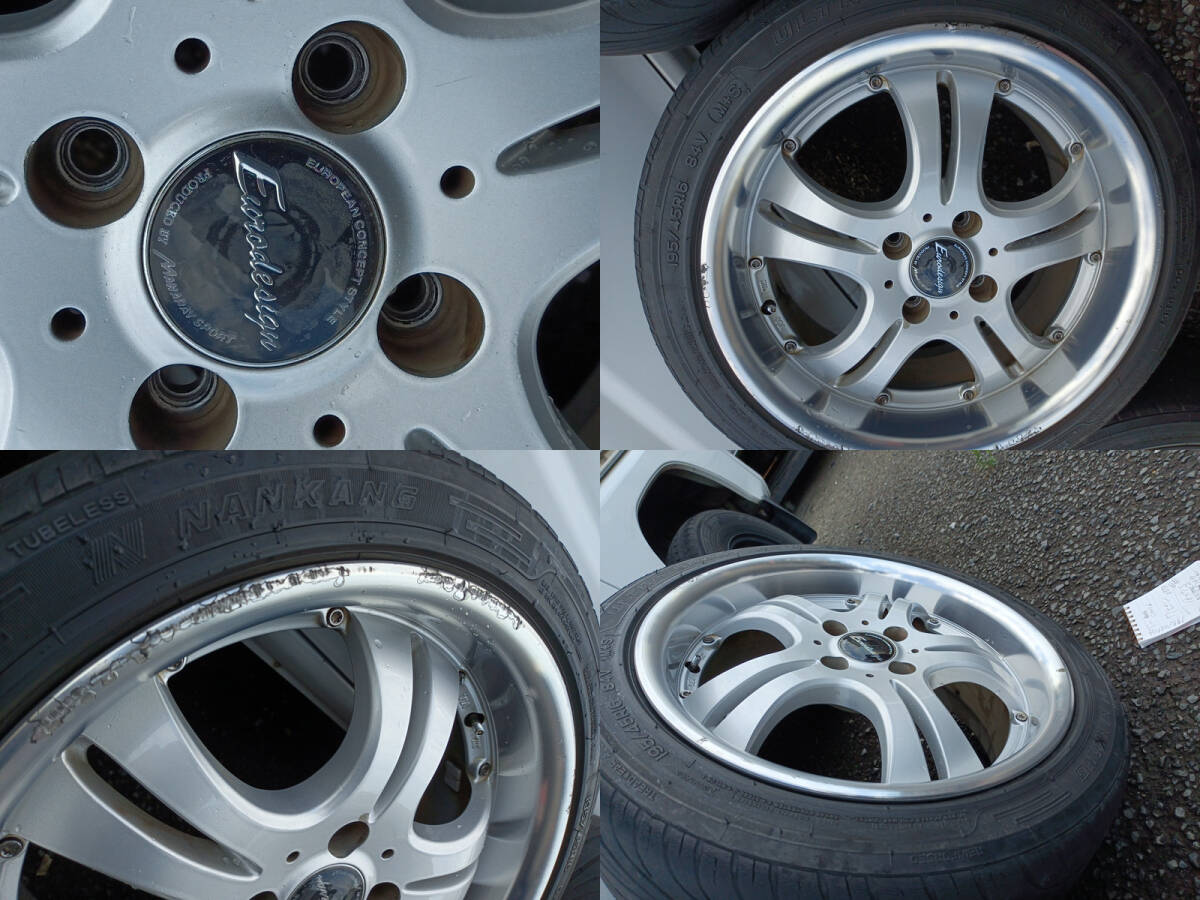 bB外し　ユーロデザイン 16インチ7Jインセット42 　4穴PCD100、195/45R16タイヤ付4本セット【中古】