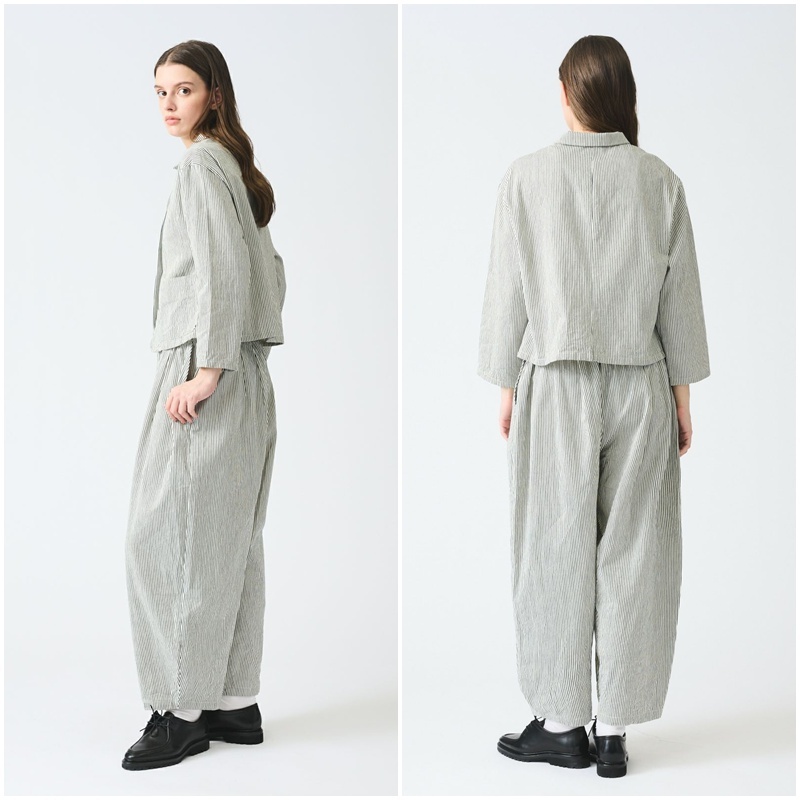 ミズイロインド/mizuiroind■ ヒッコリーシャツジャケット＆ワイドテーパードパンツ2點(diǎn)セット■定価3.9萬(wàn)