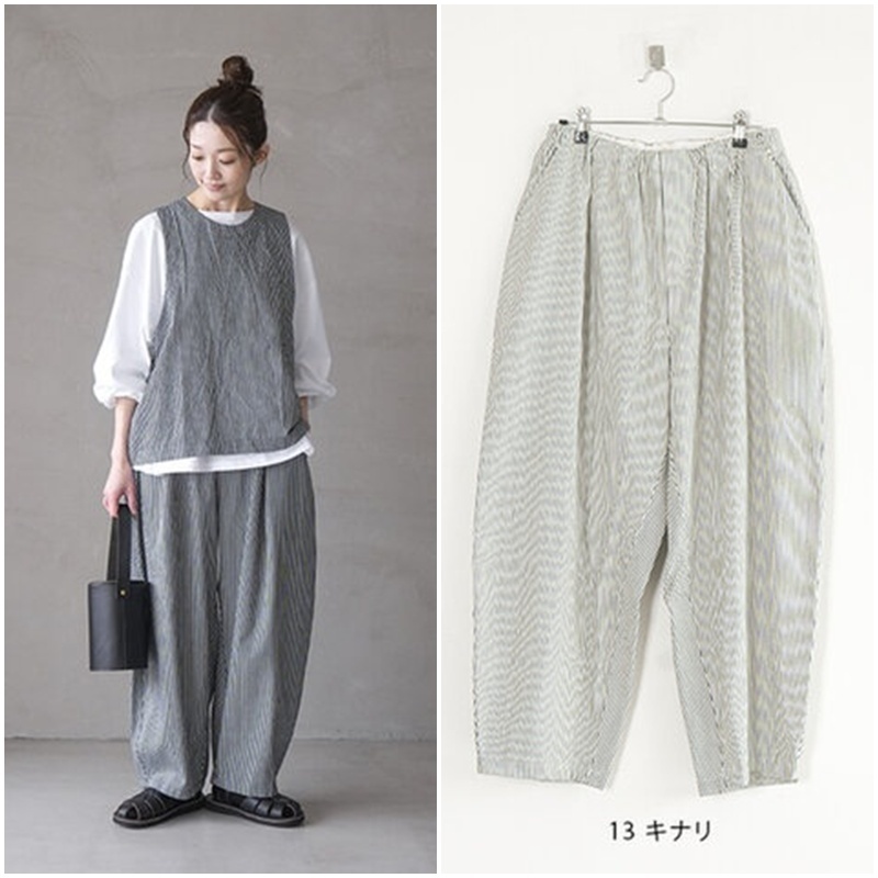 ミズイロインド/mizuiroind■ ヒッコリーシャツジャケット＆ワイドテーパードパンツ2點(diǎn)セット■定価3.9萬(wàn)