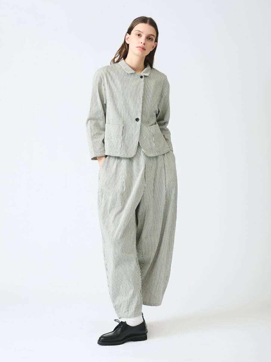 ミズイロインド/mizuiroind■ ヒッコリーシャツジャケット＆ワイドテーパードパンツ2點(diǎn)セット■定価3.9萬(wàn)
