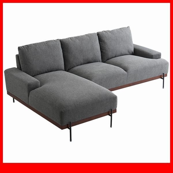 ソファ★新品/スチール腳がスタイリッシュな3人掛けカウチソファ/グレー/a3