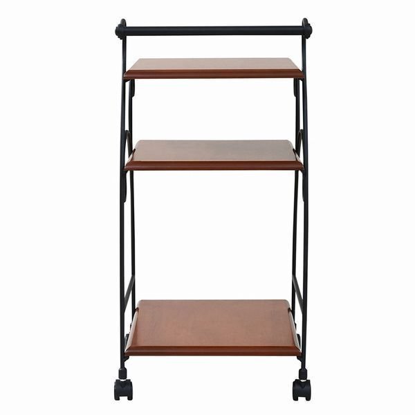 ワゴン★ヨーロッパ風(fēng) アイアン家具 キッチンワゴン/スリム 木制天板 ワゴン臺 収納/姫系 アンティーク調(diào)/ブラック ブラウン/iria-0054/a1