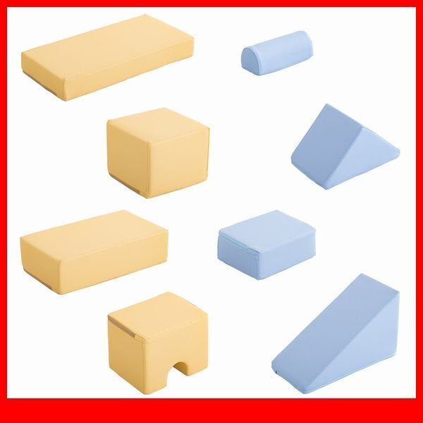 知育玩具★新品/積み木クッション 8個(gè)セット/出産 誕生日 入園祝い 保育園 病院 商業(yè)施設(shè)のキッズコーナー/合皮 完成品 日本制/黃 青/a1