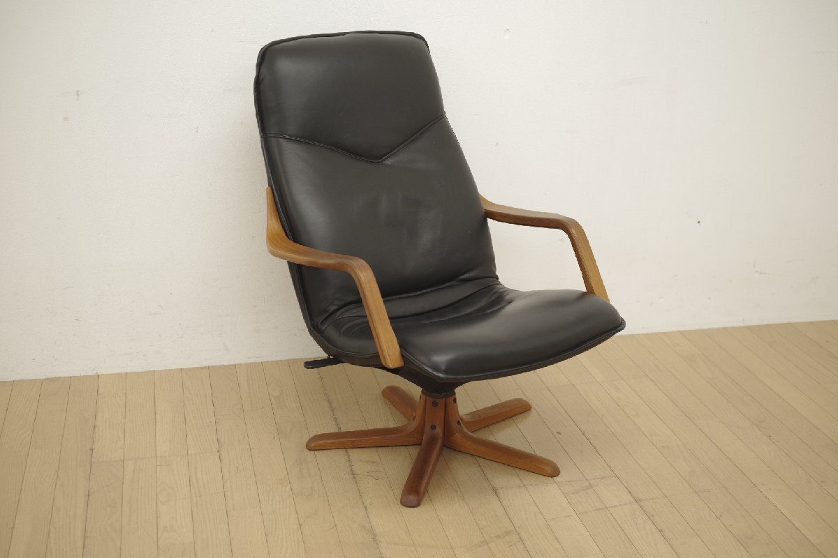 BERG Furniture ベルグファニチャー パーソナルチェア リクライニングチェア 本革 チーク材 北歐 ビンテージ デンマーク ブラック リビング