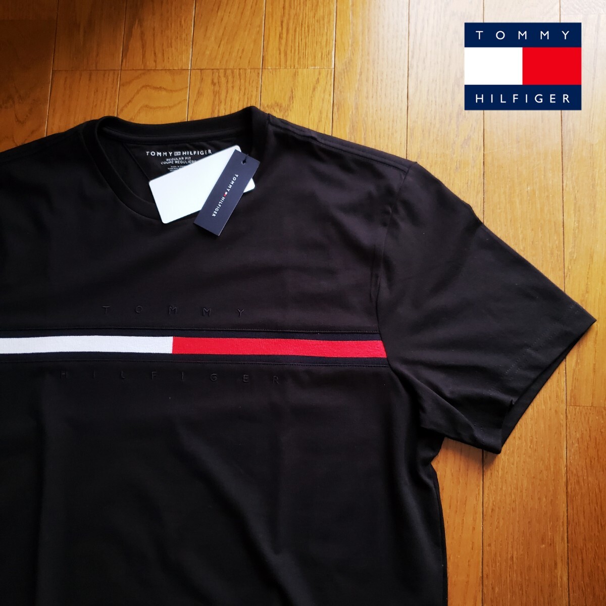 【新品】TOMMY HILFIGER Мサイズ Tシャツ フラッグロゴ 25ss ブラック トミーヒルフィガー 