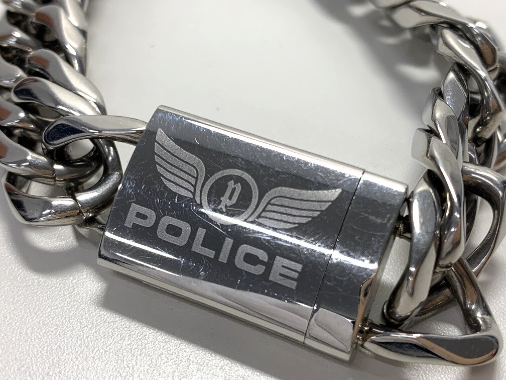 POLICE ポリス ブレスレット 約20㎝ チェーン 喜平 シルバー 【中古】 メンズ アクセサリー 著脫マグネット式 GIN52362
