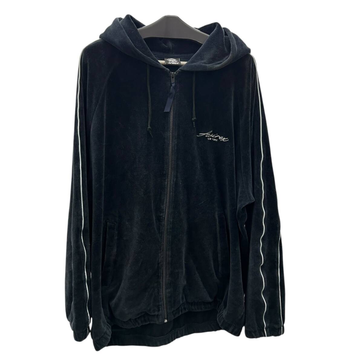◎中古品◎AVIREX アヴィレックス CURSIVE LOGO VELOUR ZIP PRAKA パーカー ネイビー 2XL I2225COA