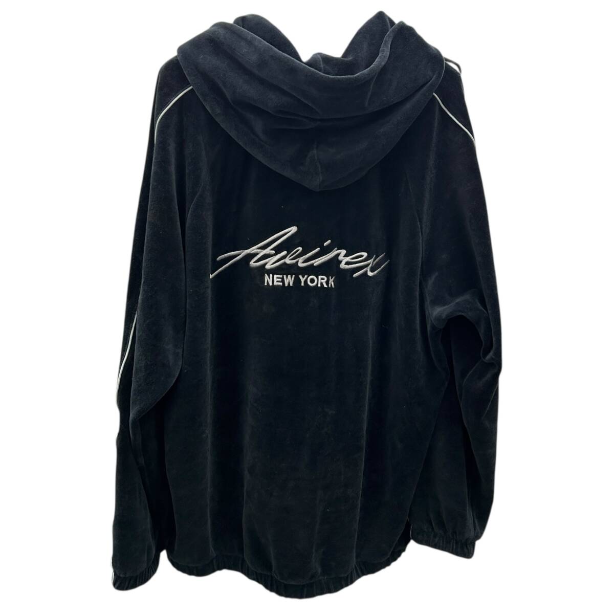 ◎中古品◎AVIREX アヴィレックス CURSIVE LOGO VELOUR ZIP PRAKA パーカー ネイビー 2XL I2225COA