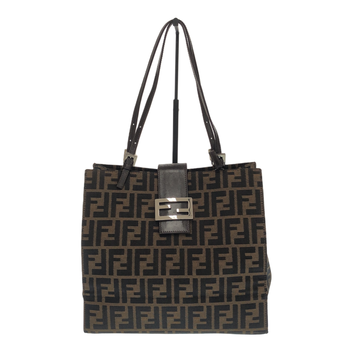 【中古品】FENDI フェンディ バックル ハンド トート バック ズッカ柄 キャンバス レザー ブラウン系 レディース 內(nèi)側(cè)劣化有 J57196RK