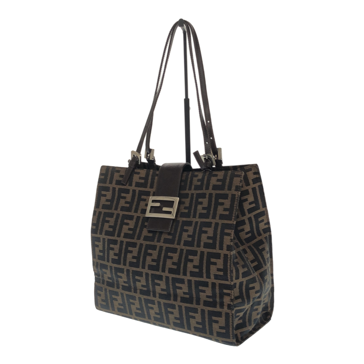 【中古品】FENDI フェンディ バックル ハンド トート バック ズッカ柄 キャンバス レザー ブラウン系 レディース 內(nèi)側(cè)劣化有 J57196RK