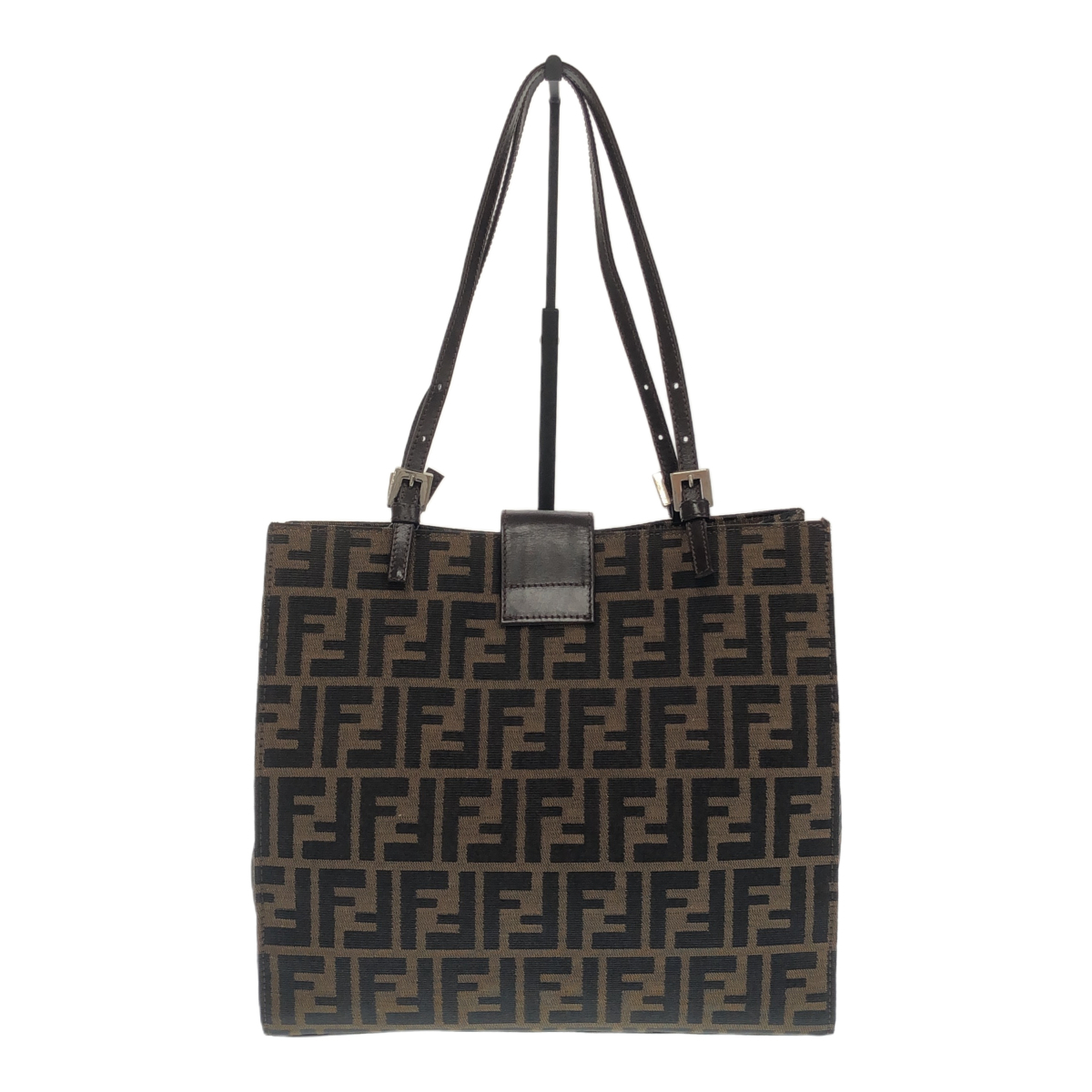 【中古品】FENDI フェンディ バックル ハンド トート バック ズッカ柄 キャンバス レザー ブラウン系 レディース 內(nèi)側(cè)劣化有 J57196RK