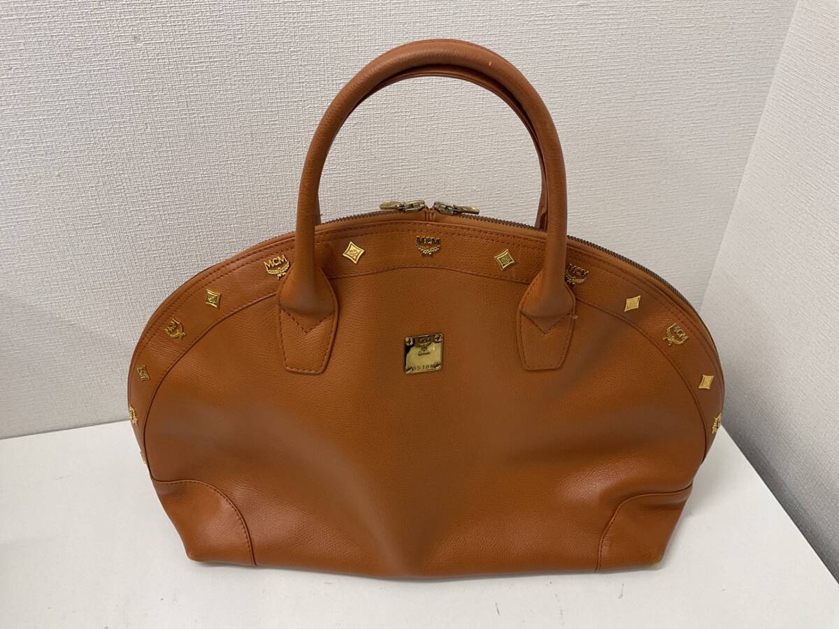 【中古品】 MCM 8510N ブラウン ドーム型ボストン ハンドバッグ 內(nèi)側(cè)スエード張り　IYHK1623