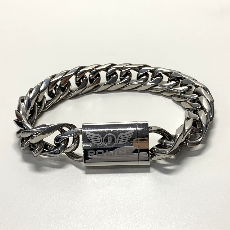 POLICE ポリス ブレスレット 約20㎝ チェーン 喜平 シルバー 【中古】 メンズ アクセサリー 著脫マグネット式 GIN52362