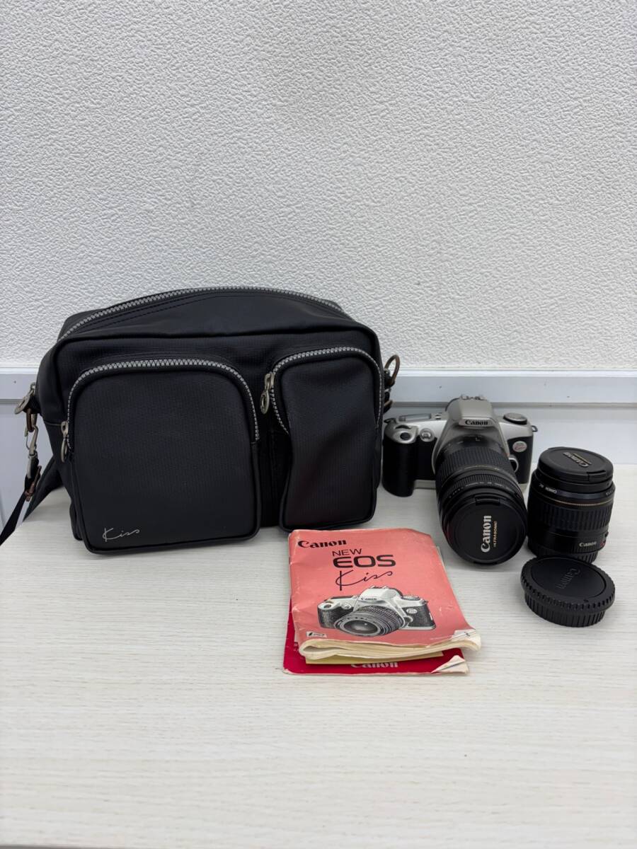 【中古品】動作未確認品　Canon キャノン EOS KISSフィルムカメラ 一眼レフ カメラ　レンズ 2點まとめ売りセット IST1606Y