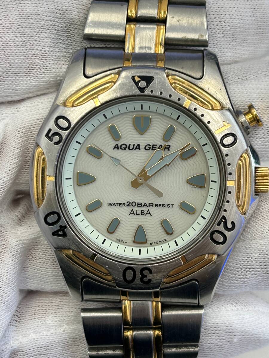 【稼働品】 SEIKO セイコー ALBA AQUA GEAR 20BAR ダイバー V671-6100 腕時(shí)計(jì) (FTM302FT)