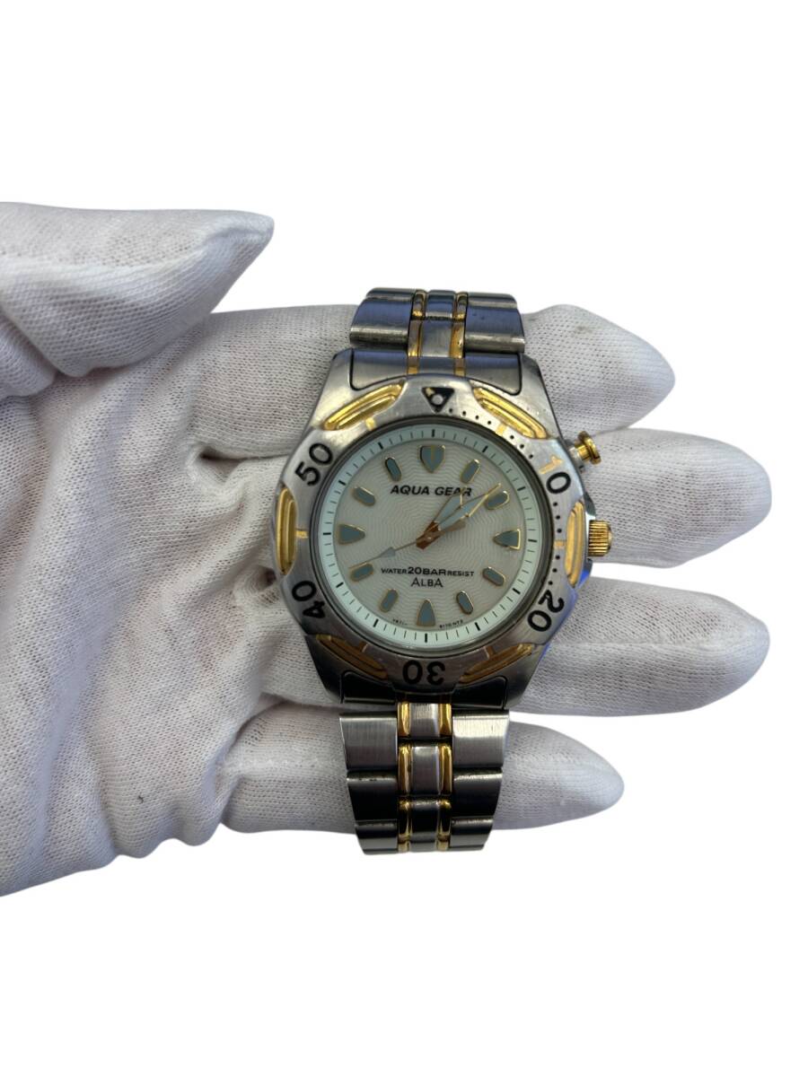 【稼働品】 SEIKO セイコー ALBA AQUA GEAR 20BAR ダイバー V671-6100 腕時(shí)計(jì) (FTM302FT)