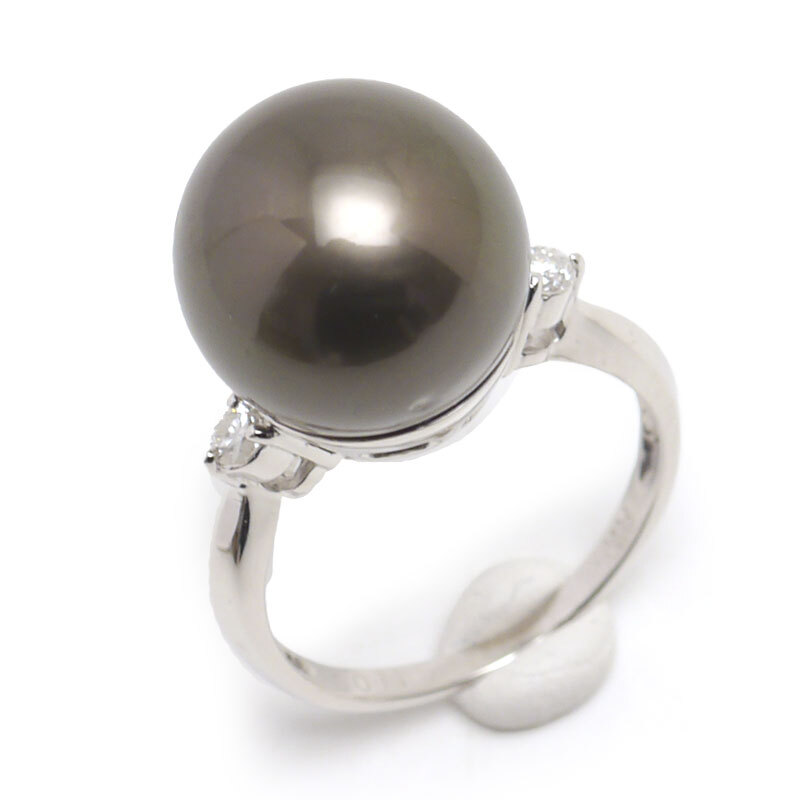 ブラックパールリング 約7號(hào) PT900?黒蝶養(yǎng)殖真珠12.1-12.2mm?ダイヤ0.11ct