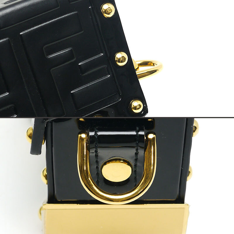 フェンディ FENDI バゲット トランク スモール 7VA507 レザー×パテント 黒 ブラック 2WAY クラッチバッグ ショルダーバッグ