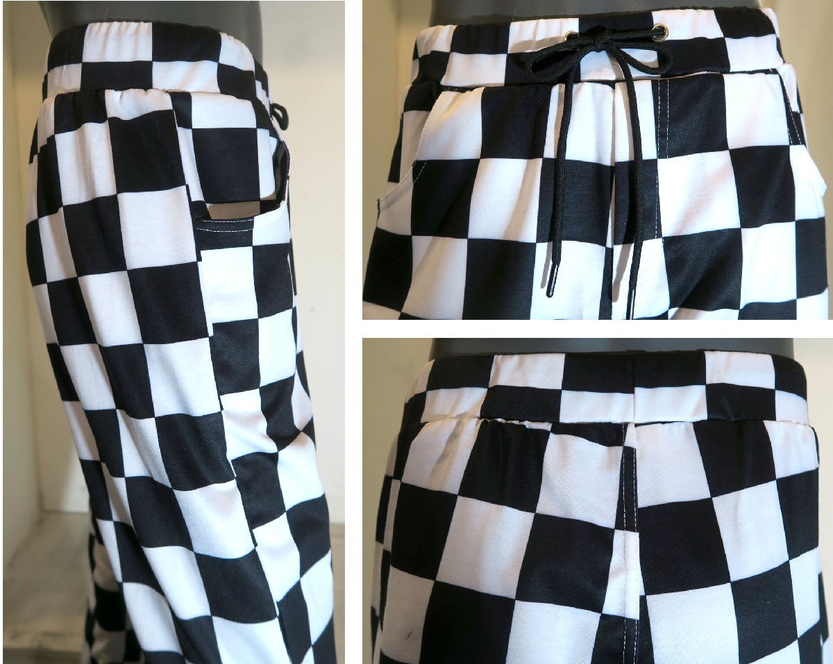 新品 Mサイズ チェッカーフラッグ ジョガーパンツ 白 黒 1791 ホワイト ブラック 市松模様 イージーパンツ ウエストゴム スキニーパンツ_画像3