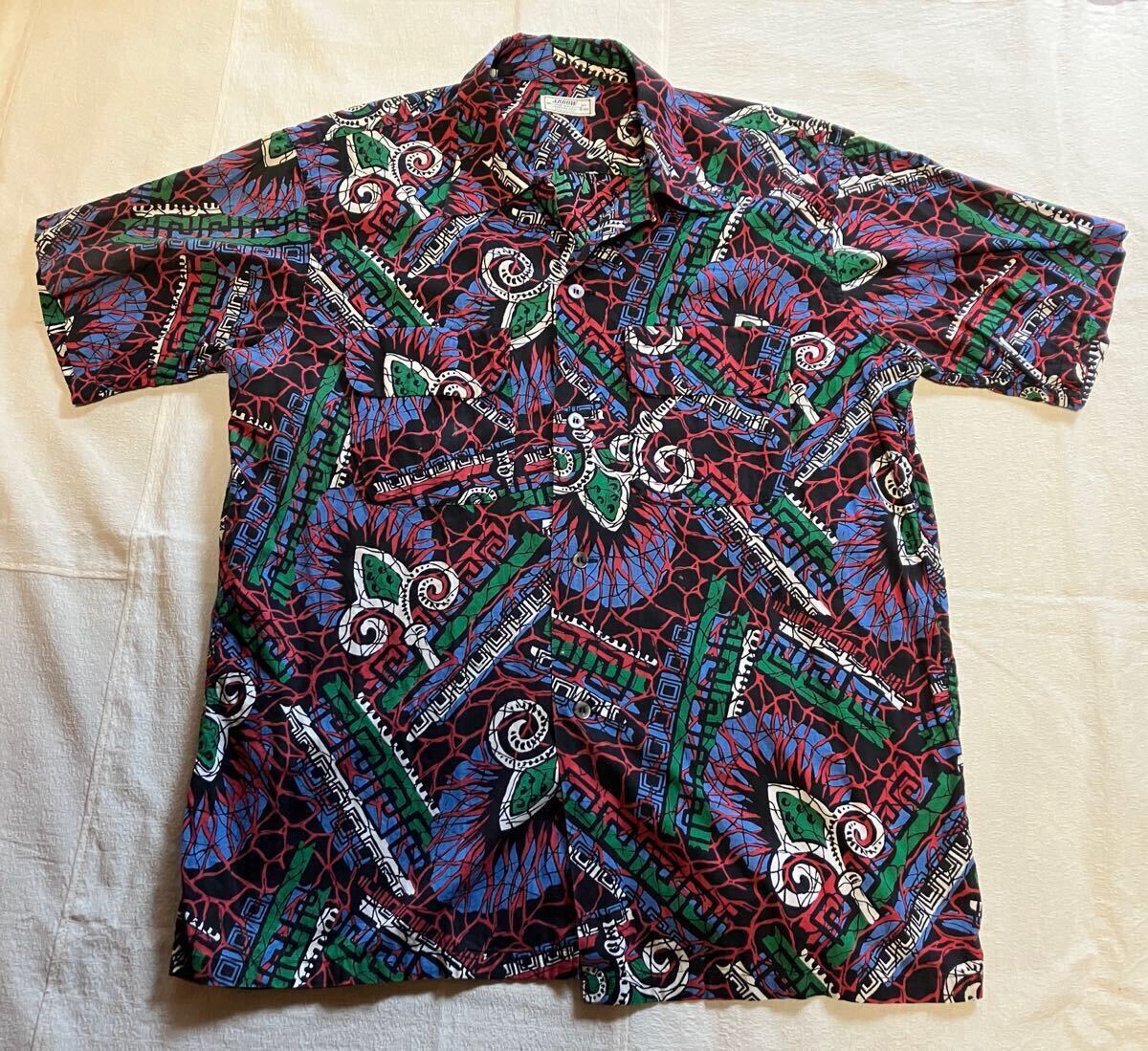 50s 60s ARROW открытый цвет рубашка aro - Hawaiian общий рисунок Vintage Vintage vintage rockabilly контри-рок 