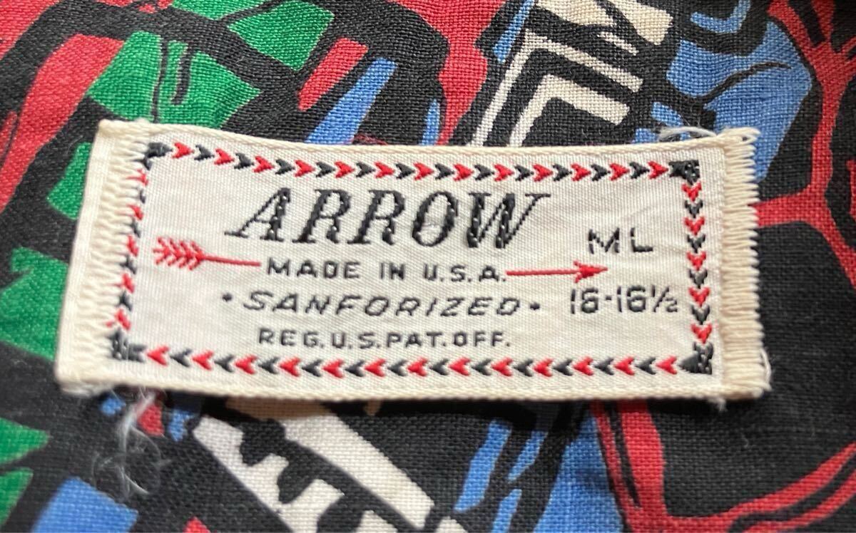 50s 60s ARROW открытый цвет рубашка aro - Hawaiian общий рисунок Vintage Vintage vintage rockabilly контри-рок 