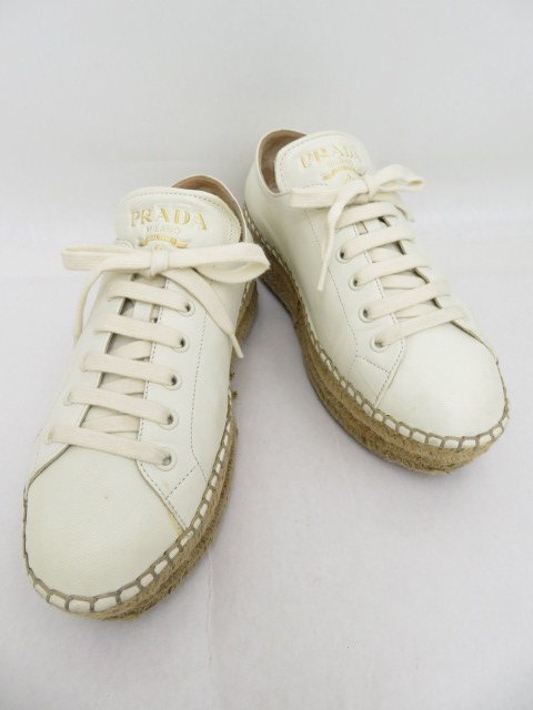 PRADA プラダ　ウエッジソール　スニーカー　ホワイト系?。?8　中古A2　AC-B909001