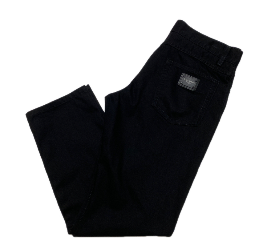 未使用級 春夏メンズ DOLCE&GABBANA 近年モデル COMFORT STRETCH ノーウォッシュ ブラックデニム 黒プレート デニムパンツ