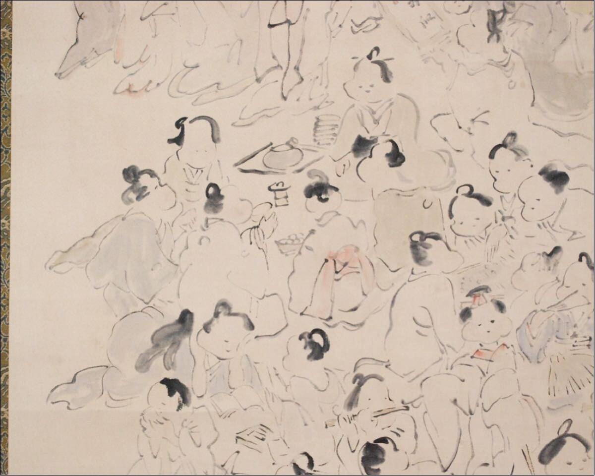 真作 江戸時代の画家 仙厓義梵 百福図 画賛 日本画 紙本 大幅